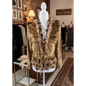Pretty Angel Bronze Steampunk Y2K Silk Blend Lace Cropped Cardigan Size Large